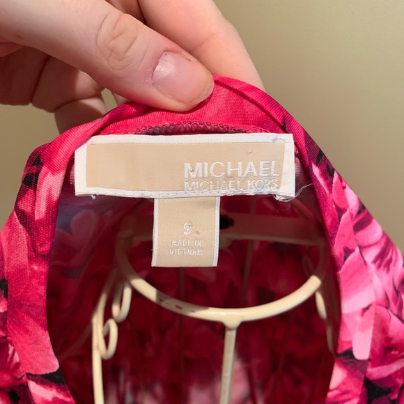MICHAEL KORS Pink Floral Mini Dress W/Long Sleeves - Picture 7 of 8